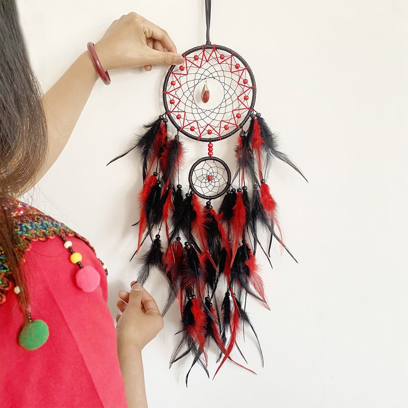 Selling High-End Light Luxury Dream Catcher Feather Pendant Hand-Woven Wind Chime Living Room Wall Decoration Pendant - Image 4