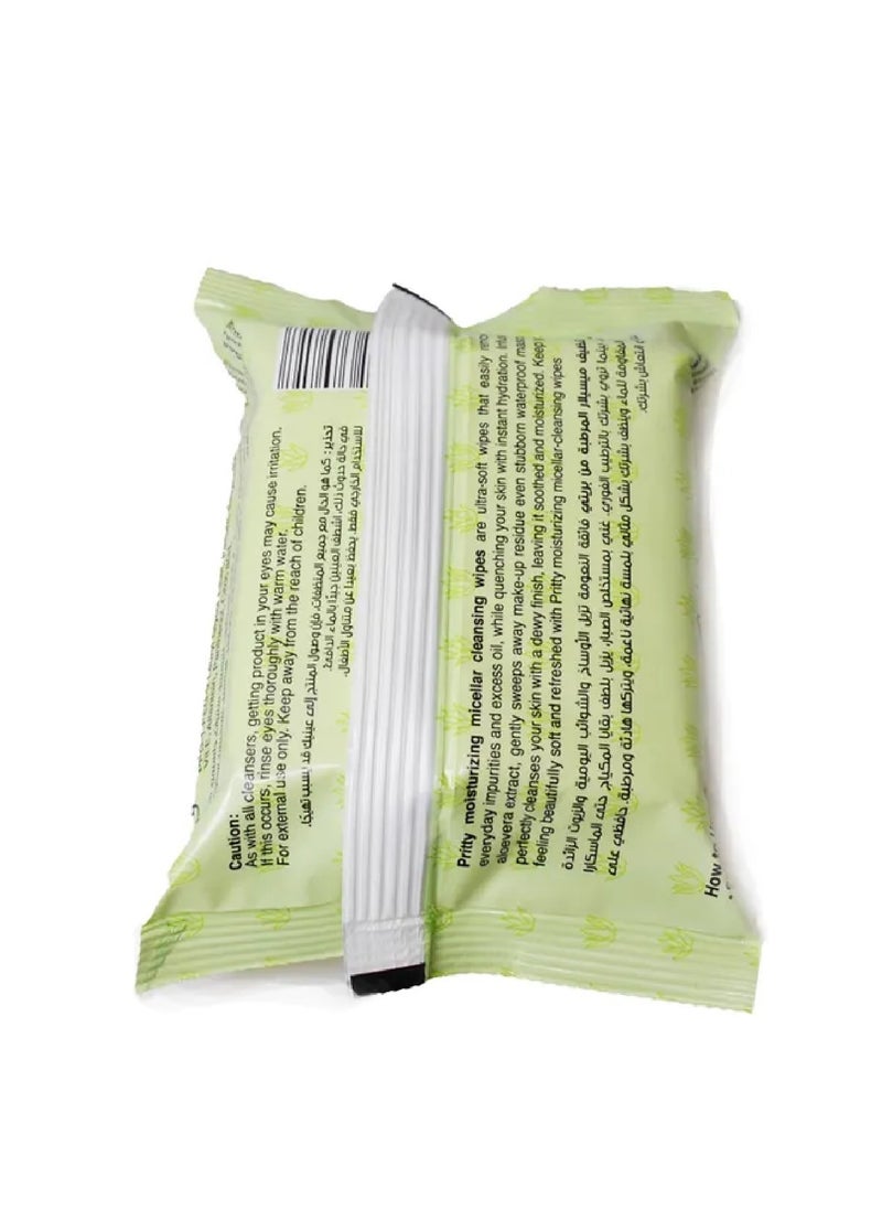 Pritty - Micellar Cleansing Wipes With Aloe Vera Extracts, Remove Makeup, Hydrates and Moisturize Skin, 1x3 - Image 1