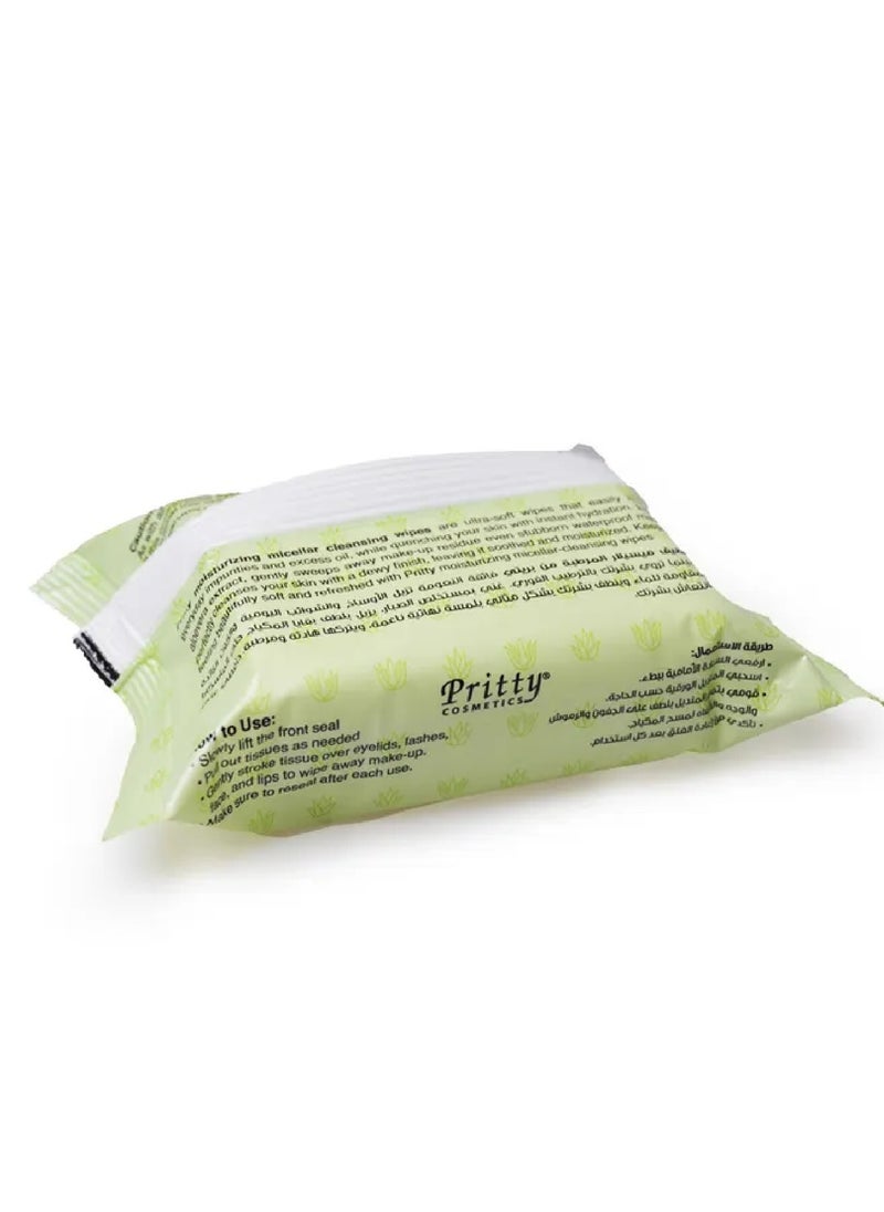 Pritty - Micellar Cleansing Wipes With Aloe Vera Extracts, Remove Makeup, Hydrates and Moisturize Skin, 1x3 - Image 1