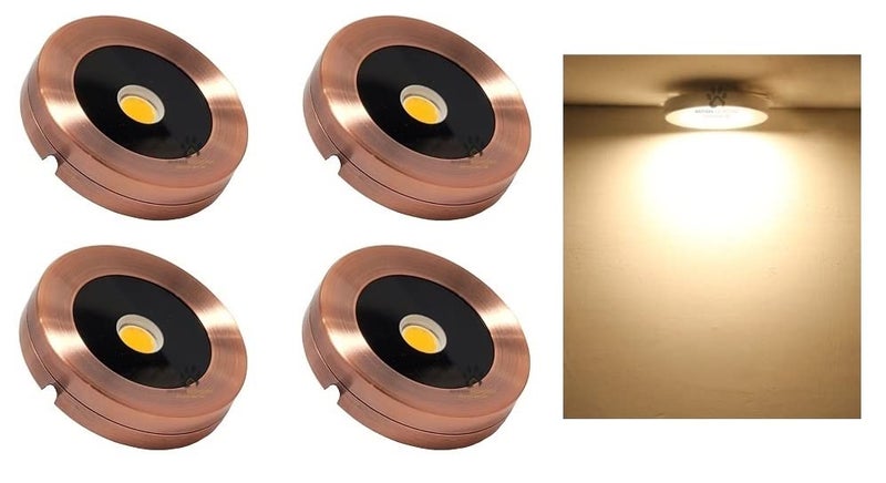 Mufasa 3 Watts Rose Gold 6CM Diameter Rainproof Led Surface Panel, Slim Round Style Cabinet,Name Plate Light, Aluminium Body (Warm White) (Pack of 4) - Image 1