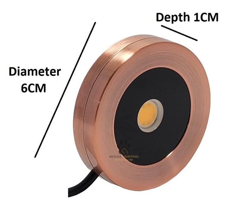 Mufasa 3 Watts Rose Gold 6CM Diameter Rainproof Led Surface Panel, Slim Round Style Cabinet,Name Plate Light, Aluminium Body (Warm White) (Pack of 4) - Image 2