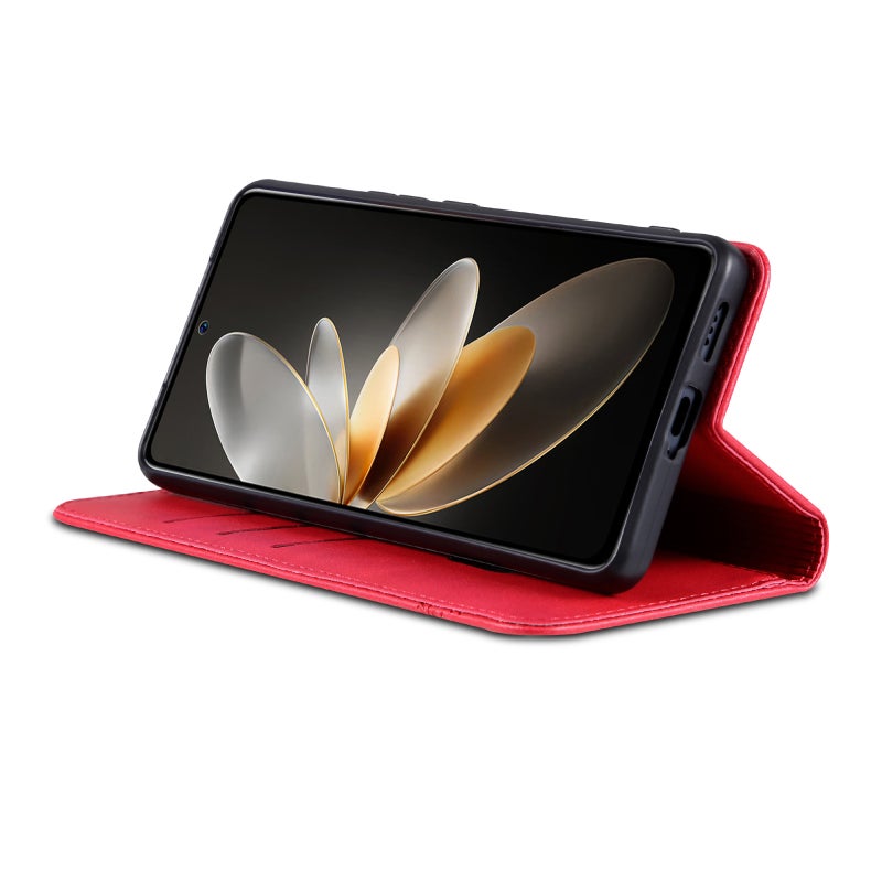 HuHa Case Cover For OPPO Reno12 Global AZNS Magnetic Calf Texture Flip Leather Phone Case(Red) - Image 5