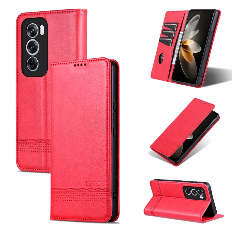 HuHa Case Cover For OPPO Reno12 Global AZNS Magnetic Calf Texture Flip Leather Phone Case(Red) - Image 1