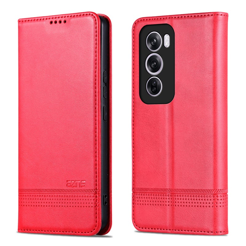 HuHa Case Cover For OPPO Reno12 Global AZNS Magnetic Calf Texture Flip Leather Phone Case(Red) - Image 3