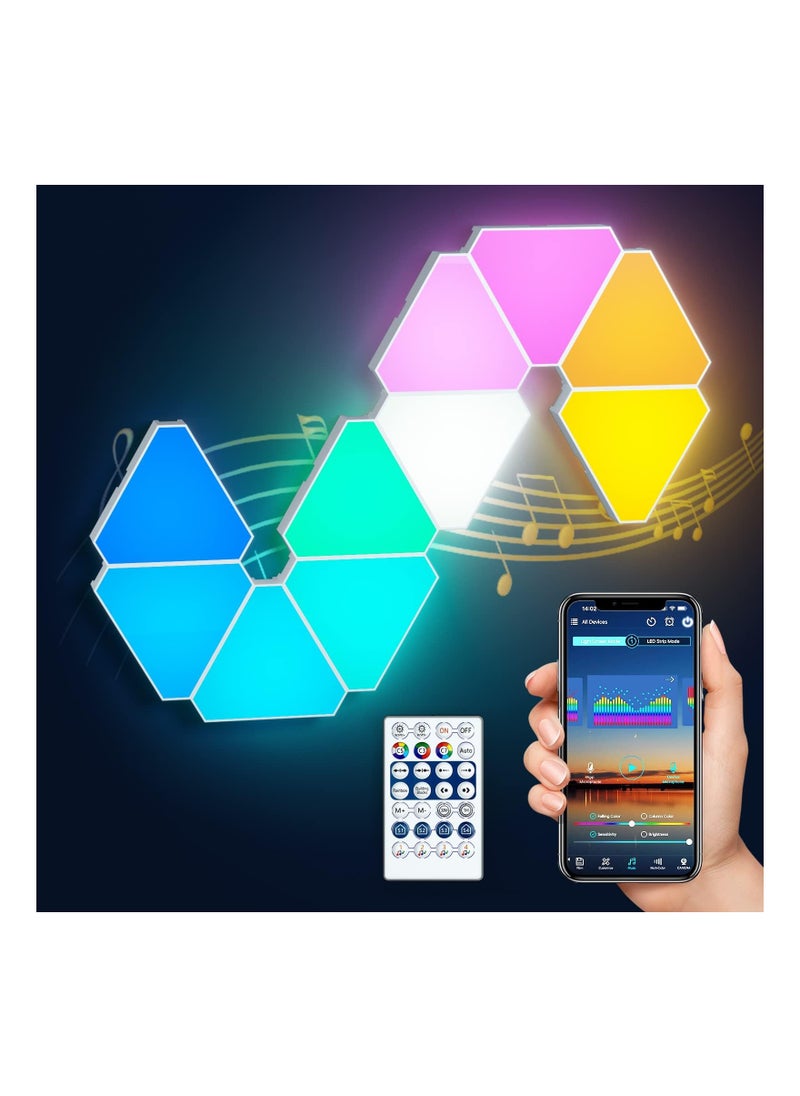 X الإصدار ضوء LED، أضواء LED الذكية، أضواء LED RGB لحائط – مجموعة من 6 لوحات إضاءة LED مثلثة مع تطبيق وجهاز تحكم عن بعد، مزودة بمزامنة الموسيقى، أضواء LED للمنزل، غرفة المعيشة، غرفة النوم وديكور غرفة الألعاب  - Image 1