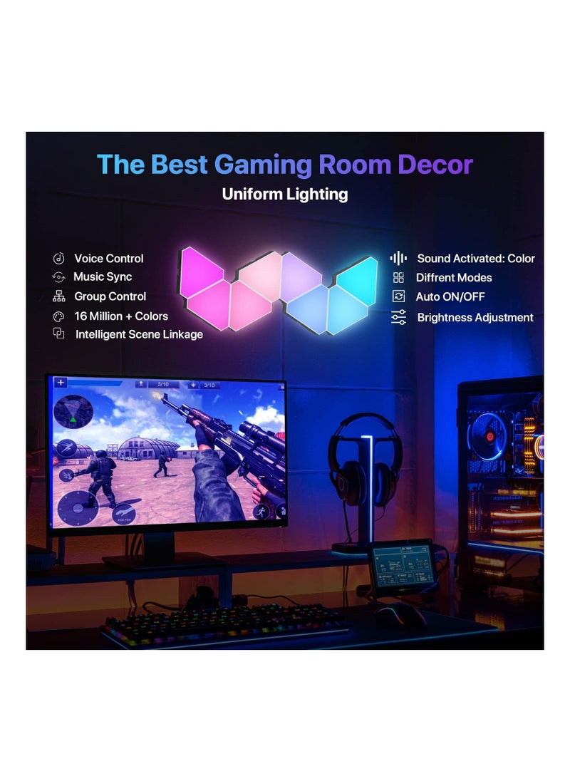 X الإصدار ضوء LED، أضواء LED الذكية، أضواء LED RGB لحائط – مجموعة من 6 لوحات إضاءة LED مثلثة مع تطبيق وجهاز تحكم عن بعد، مزودة بمزامنة الموسيقى، أضواء LED للمنزل، غرفة المعيشة، غرفة النوم وديكور غرفة الألعاب  - Image 3