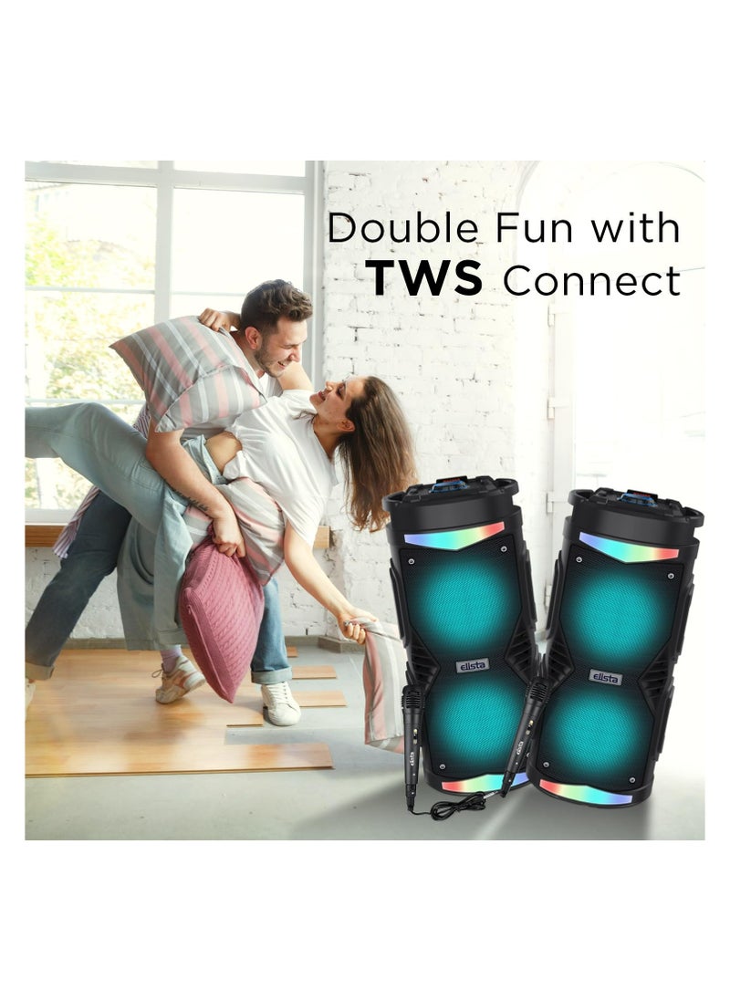 ELS-MusiStrom 1600 Portable 16 W Bluetooth Party Speaker with Wired Mic and Remote, TWS Feature, Built-in Mobile holder & FM/Aux/USB/TF Card Connectivity, 5 Hr Playback (Black)