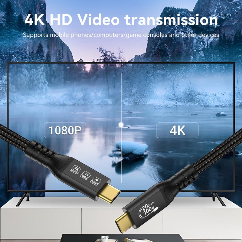 CableDeconn Long Type C to C Cable 16.4FT, 20Gbps/100W/USB C 3.2 Gen 2, 4K@60Hz Video and Audio Output Cord, 20V/5A USB C to C Male Connection, Suport Thunderbolt 3 for MacBook Pro, Dell, Arzopa, Galaxy - Image 4