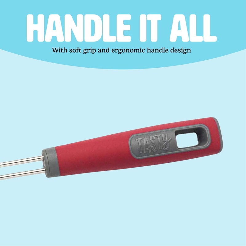 Tasty Stainless Steel Round Wire Skimmer, Comfort Grip Handle for Safe Scooping, Skimming and Serving, 5" Diameter, Red - Image 5