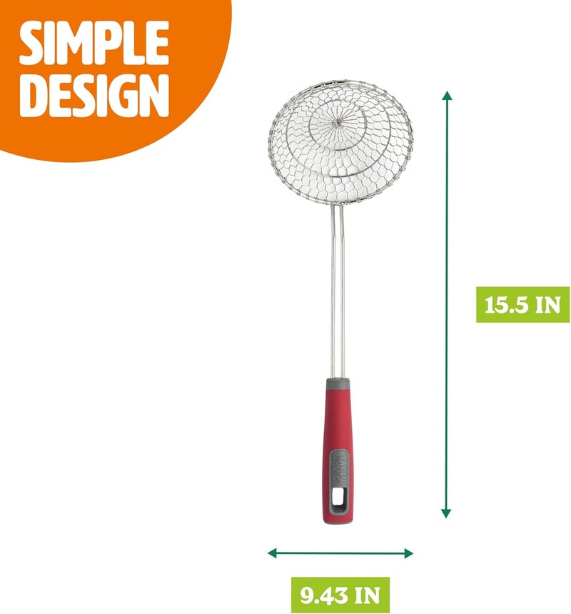 Tasty Stainless Steel Round Wire Skimmer, Comfort Grip Handle for Safe Scooping, Skimming and Serving, 5" Diameter, Red - Image 4