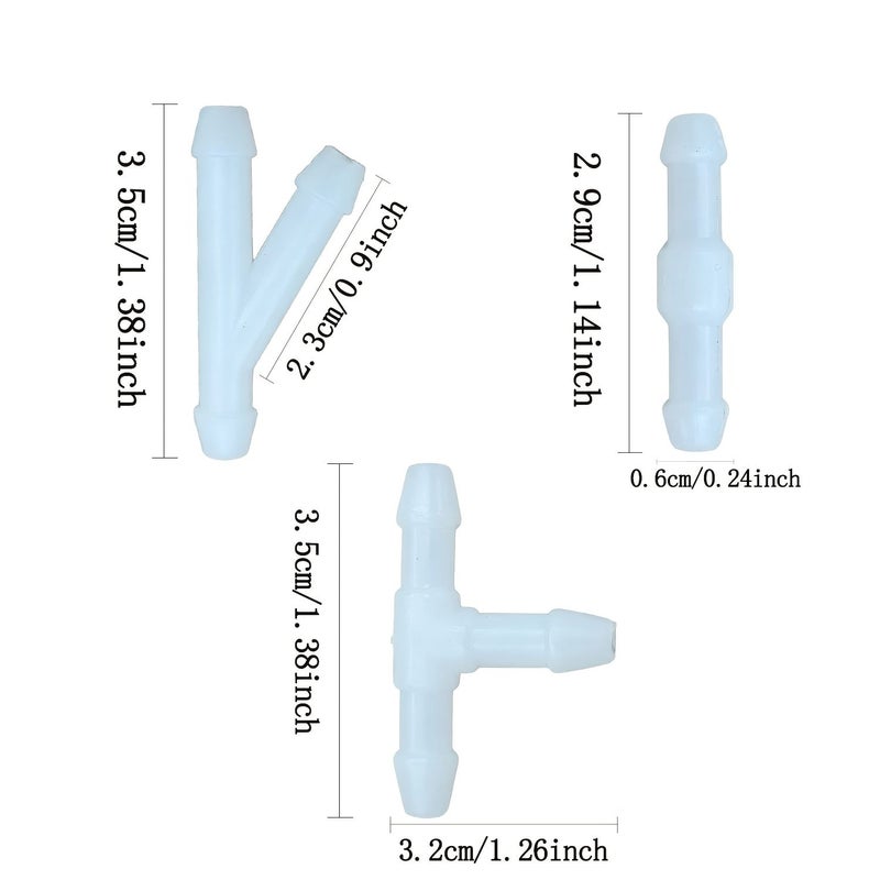 12 White Car Wiper Hose Connectors 3 Shapes 12 Pack - Image 2