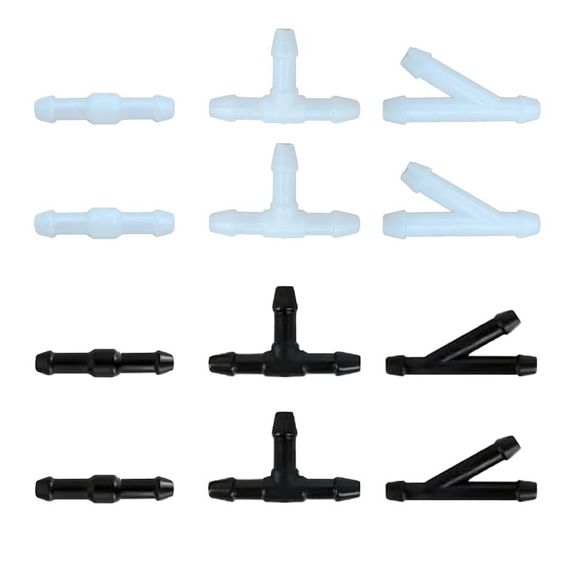 12 White Car Wiper Hose Connectors 3 Shapes 12 Pack - Image 1