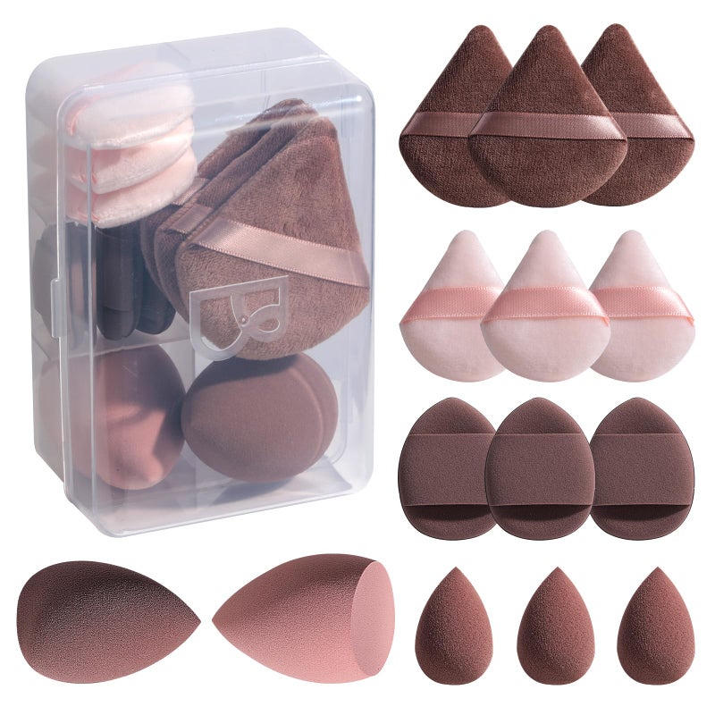 BS Mall Makeup Sponge Set BS-MALLTriangle Puff 14 Pcs for Liquid, Cream, and Powder, Multi-colored Makeup Sponges and Mini Makeup Sponge (D-Coffee) - Image 1