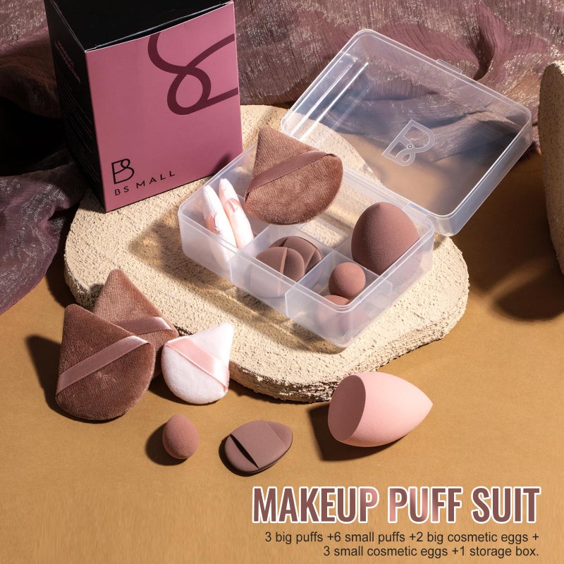 BS Mall Makeup Sponge Set BS-MALLTriangle Puff 14 Pcs for Liquid, Cream, and Powder, Multi-colored Makeup Sponges and Mini Makeup Sponge (D-Coffee) - Image 4