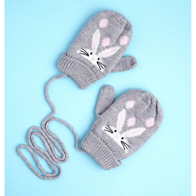 LITTLE SURPRISE BOX 3Pcs Grey Bunny Rabbit Matching Beanie Winter Cap Mufflers And Gloves Set