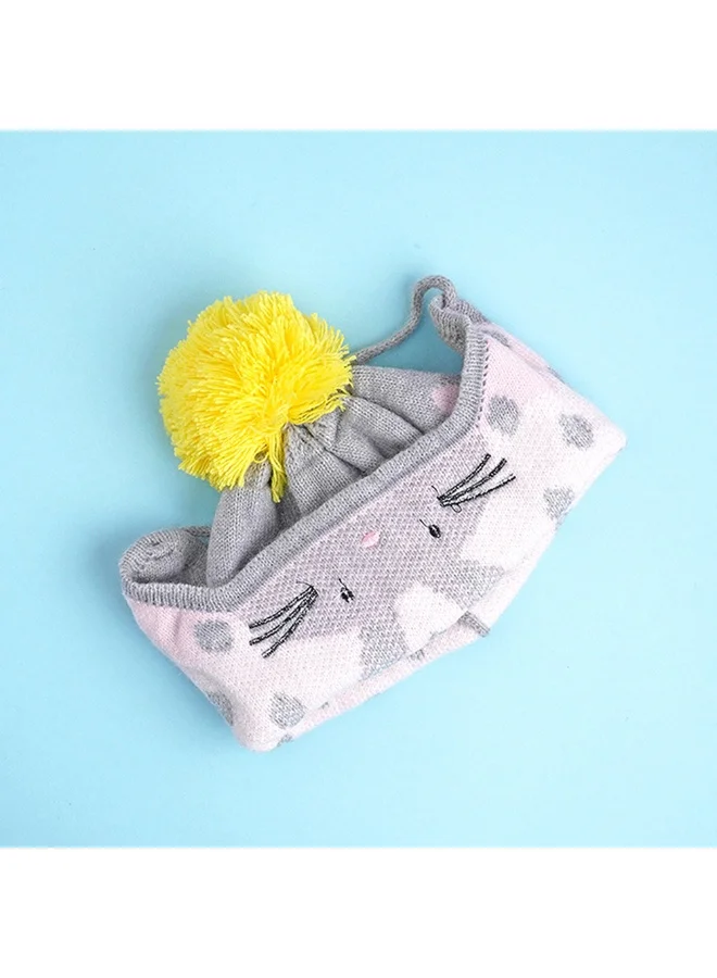 LITTLE SURPRISE BOX 3Pcs Grey Bunny Rabbit Matching Beanie Winter Cap Mufflers And Gloves Set