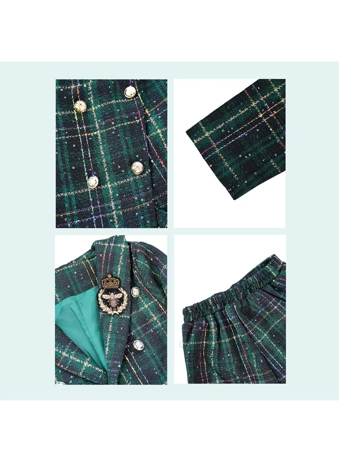 LITTLE SURPRISE BOX Bottle Green Scottish Style Tweed 2 pcsJacket and Shorts Winterwear set for Girls.
