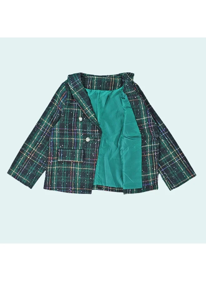 LITTLE SURPRISE BOX Bottle Green Scottish Style Tweed 2 pcsJacket and Shorts Winterwear set for Girls.