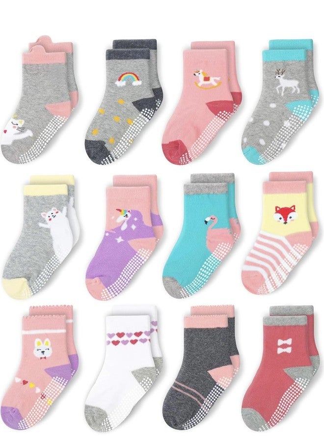 Freshfoot 100% Organic Cotton Anti-Slip Socks For Baby, Socks for Kids,0-4 Years (IN, Age, 0 Months, 6 Months, 4, Girls4Pairs)