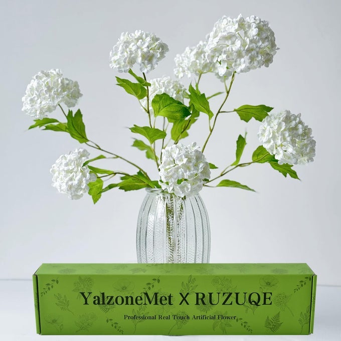 4 PCS 268 VIBURNUM ARTIFICIAL FLOWER SNOWBALL LIFELIKE LONG STEM REAL TOUCH WHITE SMALL HYDRANGEA LATEX FLOWER FOR HOME CHRISTMAS DECORATION TABLE CENTERPIECES FLORAL ARRANGEMENTS