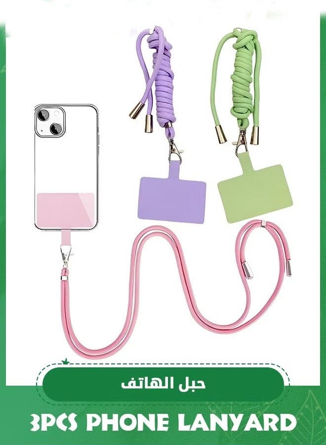 3 Set Universal Cell Phone Lanyard, Green Pink Purple Phone Tether Safety Strap Crossbody Lanyard with Adjustable Nylon Neck Strap,Compatible with Every Smartphones  - Image 1