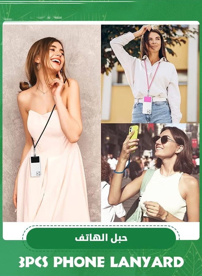3 Set Universal Cell Phone Lanyard, Green Pink Purple Phone Tether Safety Strap Crossbody Lanyard with Adjustable Nylon Neck Strap,Compatible with Every Smartphones  - Image 2