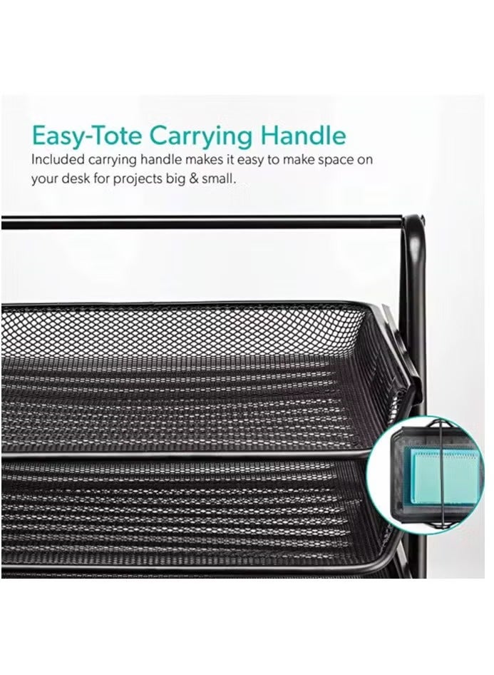 Generic 3-Tier Metal Mesh Desk File Organizer Tray – A4 Paper Letter Document Holder, Office Desktop Storage Rack for Home & Work, Black Stackable File Sorter for Papers, Files & Folders - Image 3