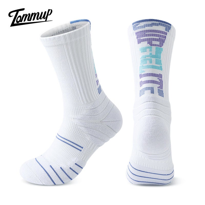 Generic UZACE Cushioned Crew Basketball Socks Anti-slip White purple