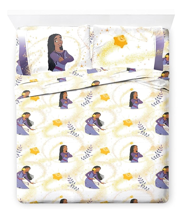 Jay FrancoDisney Wish Full Size Sheet Set  Super Soft Kids 4 Piece Bedding Set Features Asha Valentino  Wishing Star  Microfiber Sheets includes Reversible Pillow Covers