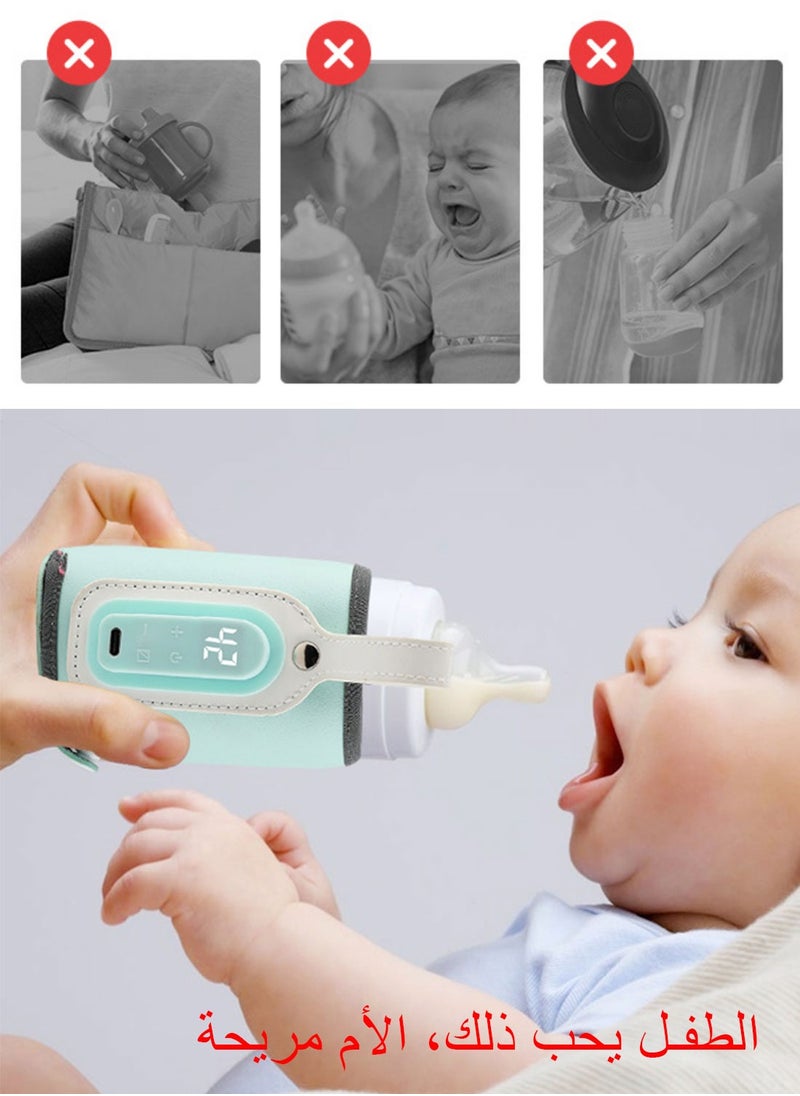 Syarme Portable Bottle Warmer, Syarme Baby Milk Heat Keeper with LED Display, USB Warmer Bottle for Car Travel, Bottles Warmers on The Go - Blue  - Image 3