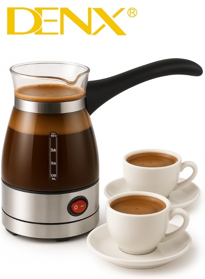 دينكس غلاية قهوة كهربائية تركية من DENX موديل DX3418 بسعة 500 مل، بقوة 600 واط، من الستانلس ستيل، لتحضير القهوة والشاي والماء الساخن بسرعة وأمان - Image 1