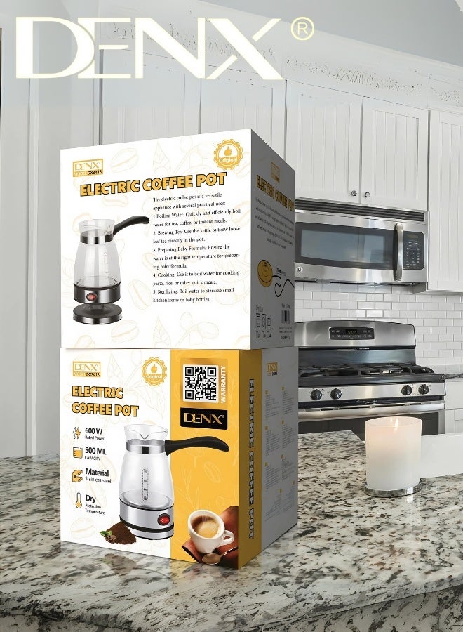 دينكس غلاية قهوة كهربائية تركية من DENX موديل DX3418 بسعة 500 مل، بقوة 600 واط، من الستانلس ستيل، لتحضير القهوة والشاي والماء الساخن بسرعة وأمان - Image 5