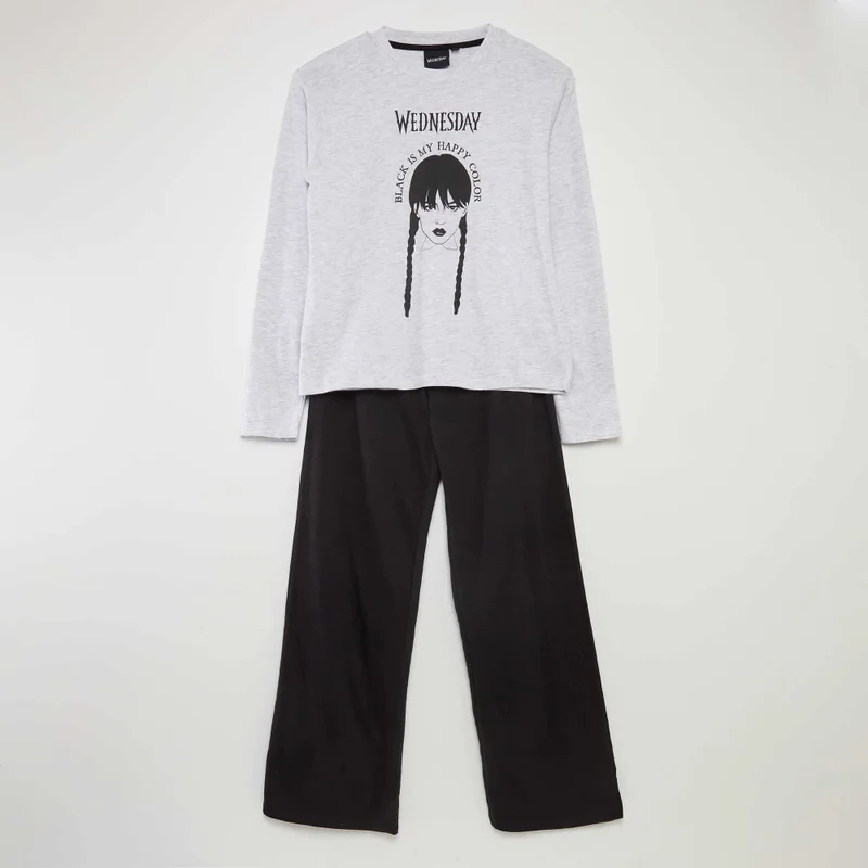 Kiabi Long Jersey 'Wednesday' Pyjamas - 2-Piece Set Grey