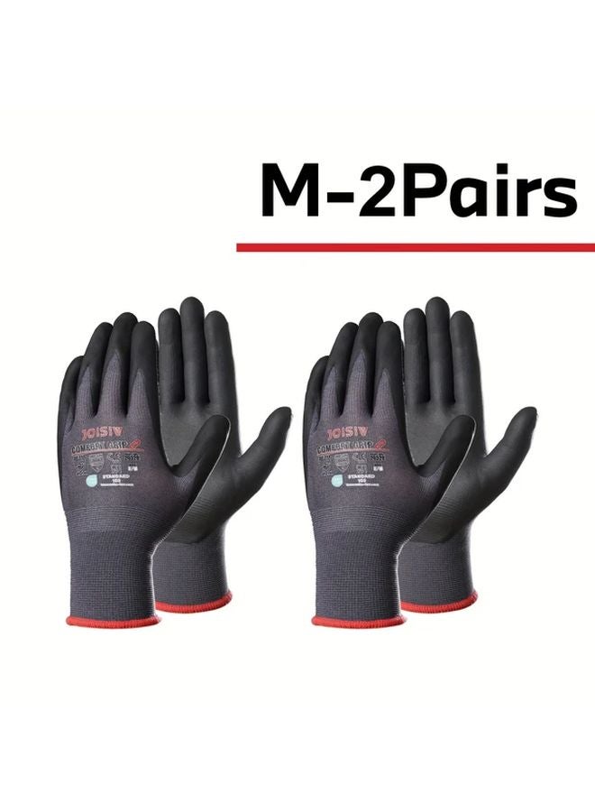 2 Pairs M Size Nitrile Coated Work Gloves Touchscreen Compatible Breathable - Image 1