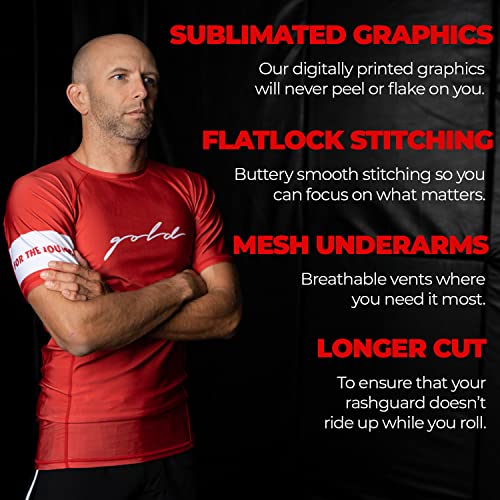 Gold BJJ Foundation Rash Guard - Ranked No-Gi and Gi Jiu Jitsu Rashguard (Short Sleeve, Red, XL) - Image 3