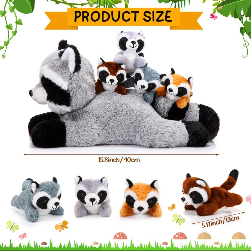 Harrycle 5 Pcs Raccoon Stuffed Animal Set Adorable Mommy Raccoon Plush with 4 Babies in Tummy Soft Cuddly Plushie for Birthday Woodland Party DecorLovely Style - Image 3