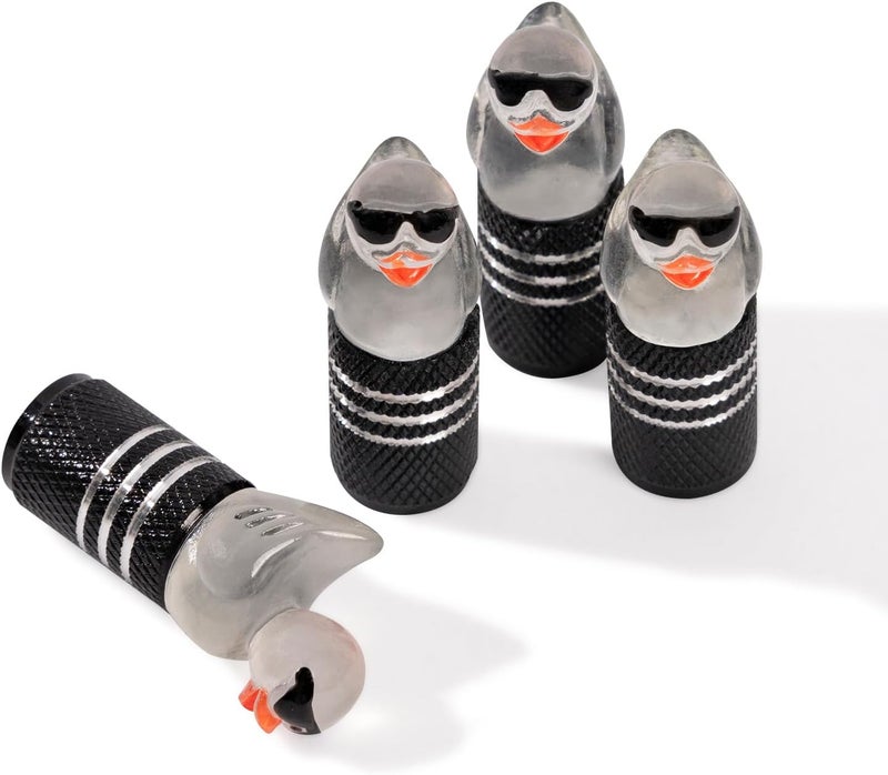 Rislobx 4Pcs Tire Valve Stem Cap Cover for Car SUV Truck, Valve Cover with Funny Duck Sunglasses, Decorative Tire Valve Caps Wheel Accessories (Black Sunglasses Duck) - Image 1