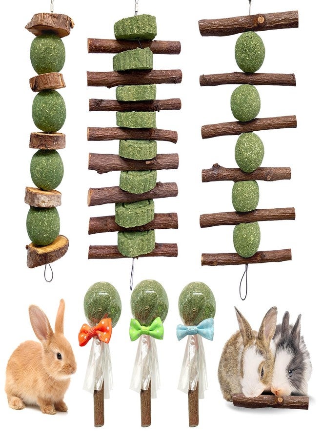Jorewood 3 Pcs Bunny Chew Toys with 3 Pcs Rabbit Chew Lollipop for Teeth Grinding, Improve Dental Health, Treats for Rabbits Guinea Pigs Chinchillas Bunnies Hamsters - Image 1