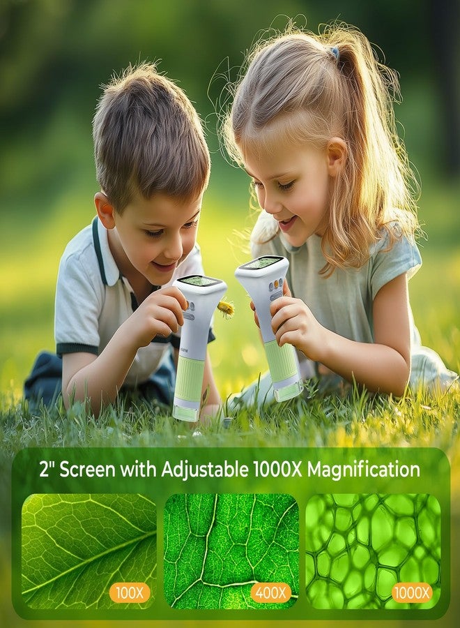 ام اند جي مجهر للأطفال، مجهر رقمي محمول باليد للأطفال M&G 1000X بشاشة 2.0 بوصة، مجهر صغير محمول للجيب، ألعاب تعليمية علمية للأعمار من 3 4 5 6 7 8 9 10 11 12 سنة للبنات والأولاد - أبيض وأخضر - Image 2