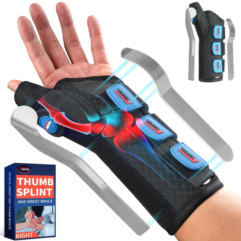 FEATOL Carpal Tunnel Wrist Brace Night Support FSA or HSA Thumb Spica Splint Left Hand for De Quervains Tenosynovitis Tendonitis Wrist Brace With Thumb SupportLargeXLargeWomen Men Black