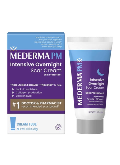 Mederma PM Intensive Overnight Scar Cream, Works with Skin's Nighttime Regenerative Activity, Clinically Shown to Make Scars Smaller and Less Visible, 1.0 Oz (28g)