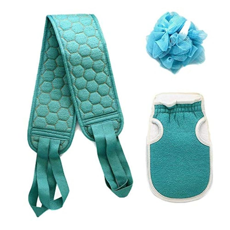 Bath Body Scrubber Sponges,3 Pack Bath Shower Gloves Clean Set (Blue) (Assorted Colors) - Image 2
