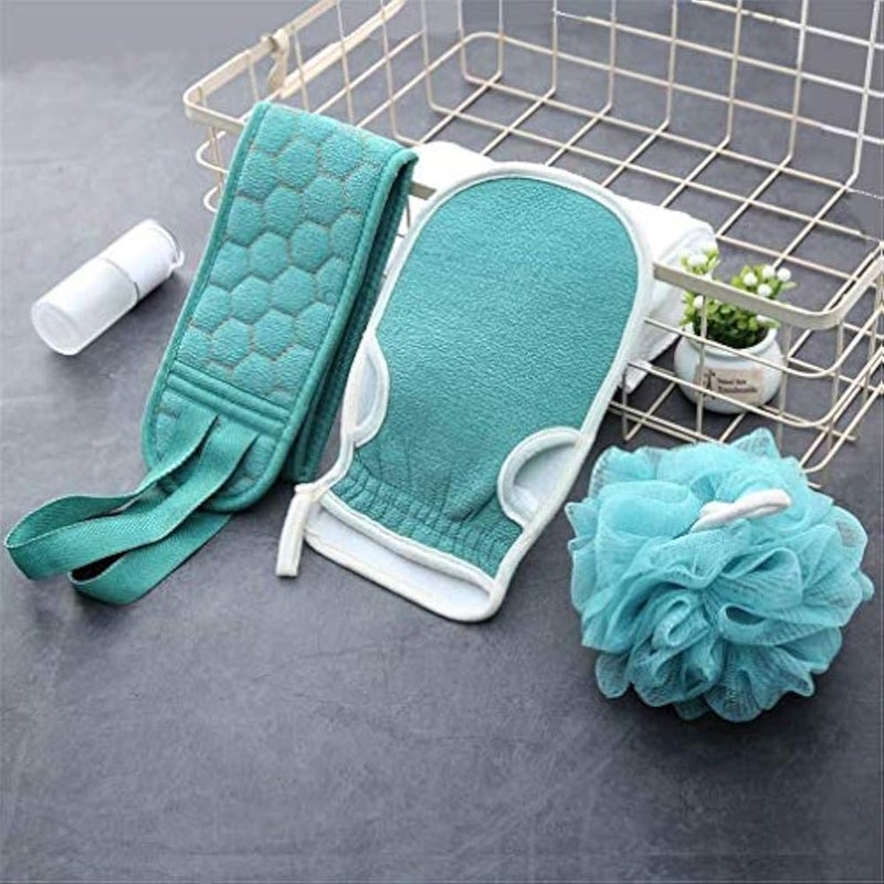 Bath Body Scrubber Sponges,3 Pack Bath Shower Gloves Clean Set (Blue) (Assorted Colors) - Image 1