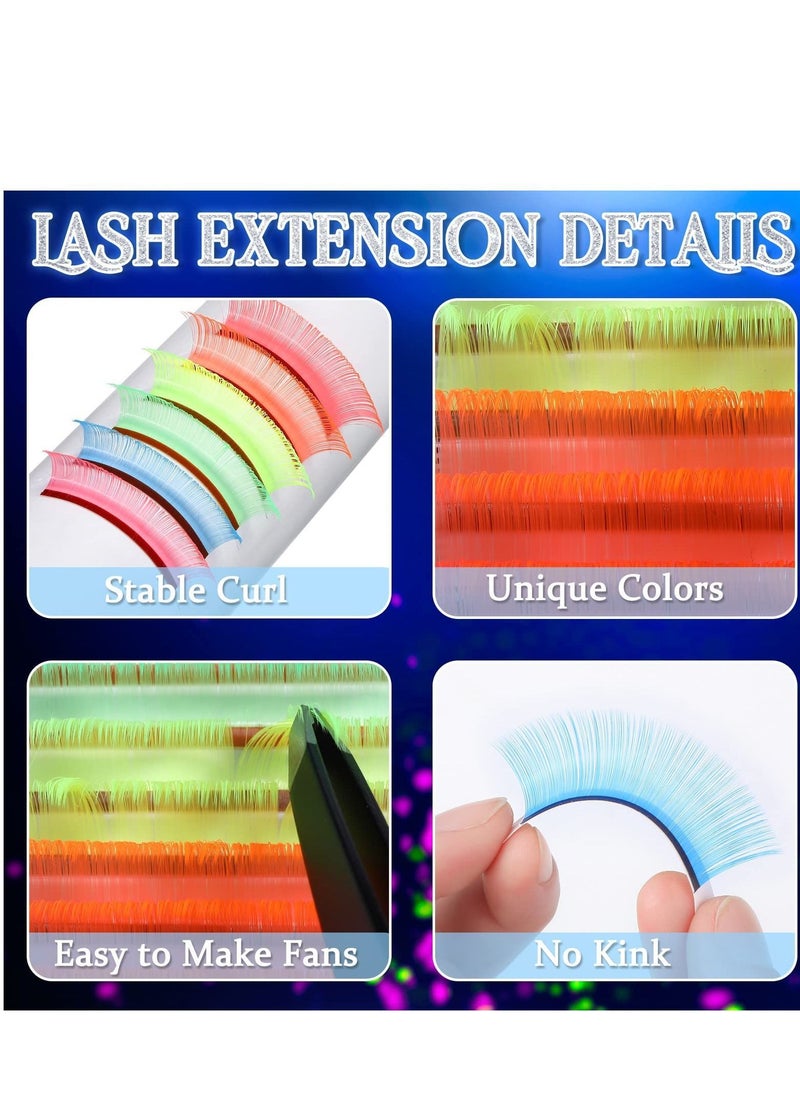 Y&D - Color Volume Eyelash Extensions, Neon False Lashes, Party Makeup Eyelashes, Natural UV Curl, 15-20 mm Length, 0.07 Thickness Multi Color, Long-Lasting Curl Glow in The Dark Lash Extensions - Image 1