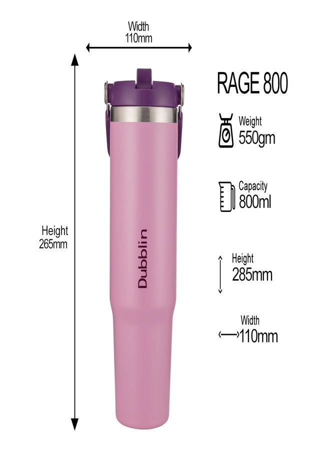 DUBBLIN Dublin Rage 800 ML Vacuum Insulated Stainless Steel Bottle, Leakproof Water Bottle for Travel, Gym & Outdoor (Pink) - Image 2