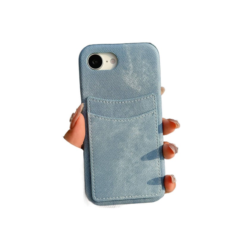 غطاء واقي | لـ iPhone 14 / 14 Plus / 14 Pro / 14 Pro Max | أزرق Denim Texture | حامل بطاقات - Image 1