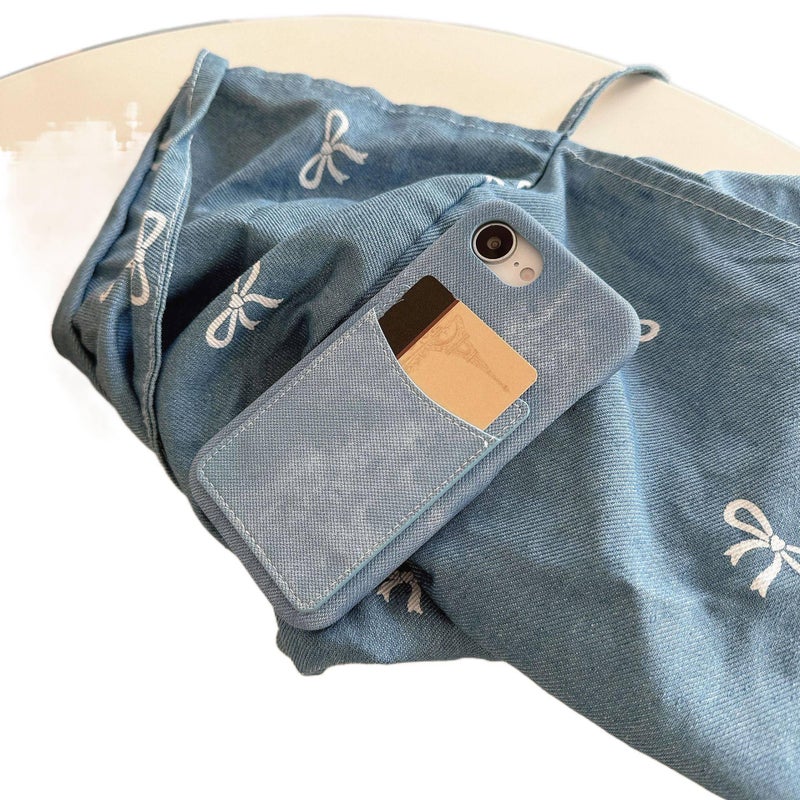 غطاء واقي | لـ iPhone 14 / 14 Plus / 14 Pro / 14 Pro Max | أزرق Denim Texture | حامل بطاقات - Image 2