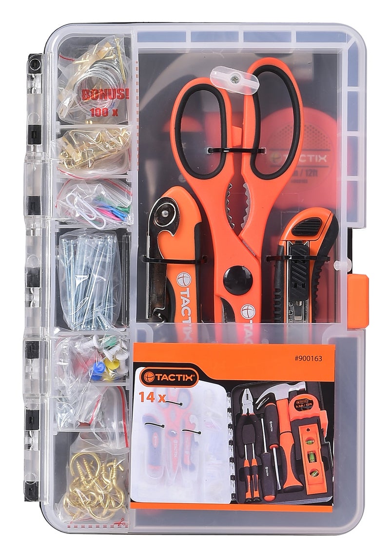 Tactix 14-Piece Drawer Tool Set, Multi-Opener, Snap-Off Knife, Scissors, Pliers, Screwdrivers, Claw Hammer, Tape Measure & More, Essential Hand Tool Kit for Home Repair & Maintenance- 900163 - Image 2