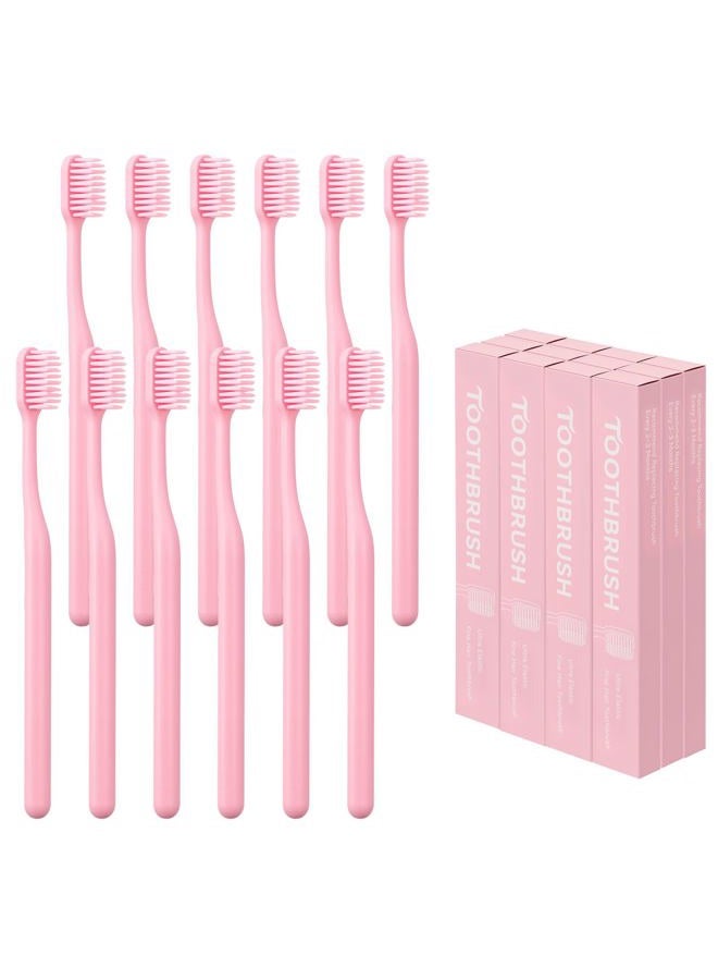 FoldTier 12 Pcs Pink Toothbrush Extra Soft Toothbrush Intensive Clean Tooth Brush for Adults Deep Clean Tooth Brush Individually Wrapped Gentle Bristles for Home Hotels Travel Supplies - Image 1