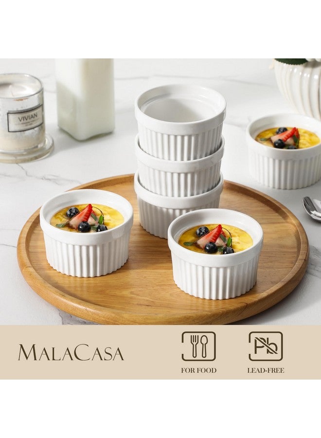 MALACASA Ramekins 6 oz Oven Safe, Porcelain Creme Brulee Ramekins Pudding Custard Cups Small Ceramic Souffle Dishes Ramakan Ramiken Ramicans Baking Bowls Set of 6, White, Series RAMEKIN-DISH - Image 2